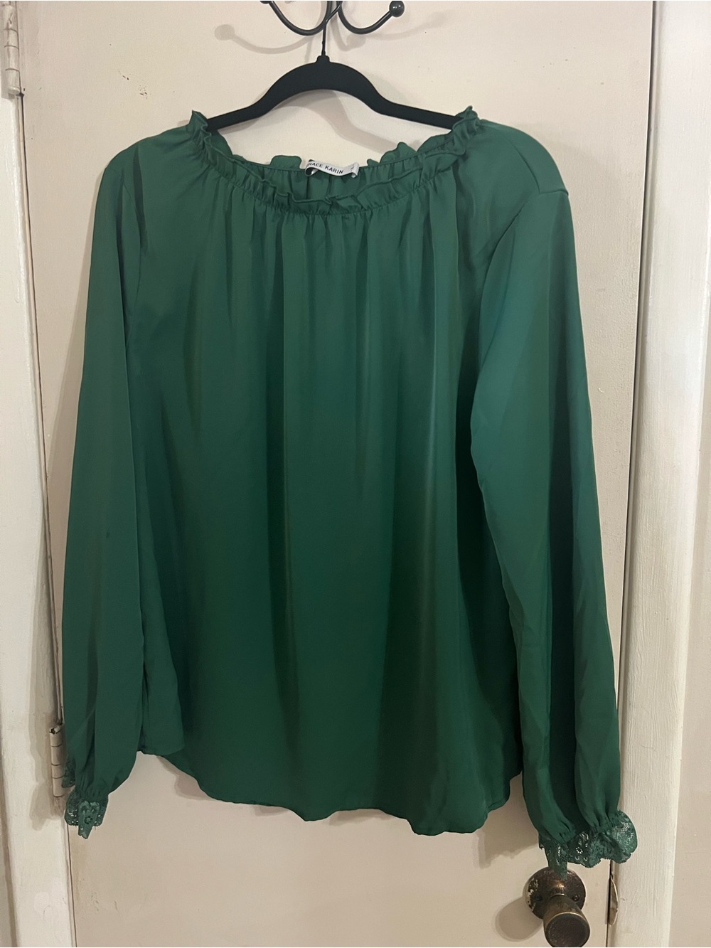 Grace Karin Emerald Green Ruffle-Neck Long Sleeve Blouse